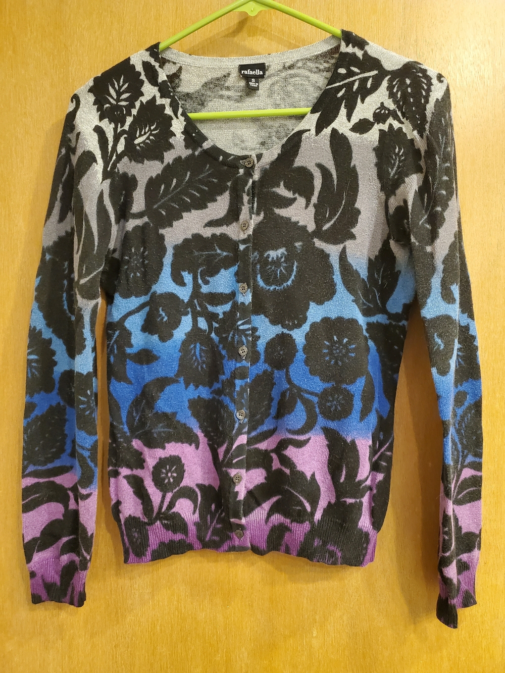 Rafaella Black Floral Ombre Cardigan - Blue, Purple, Gray